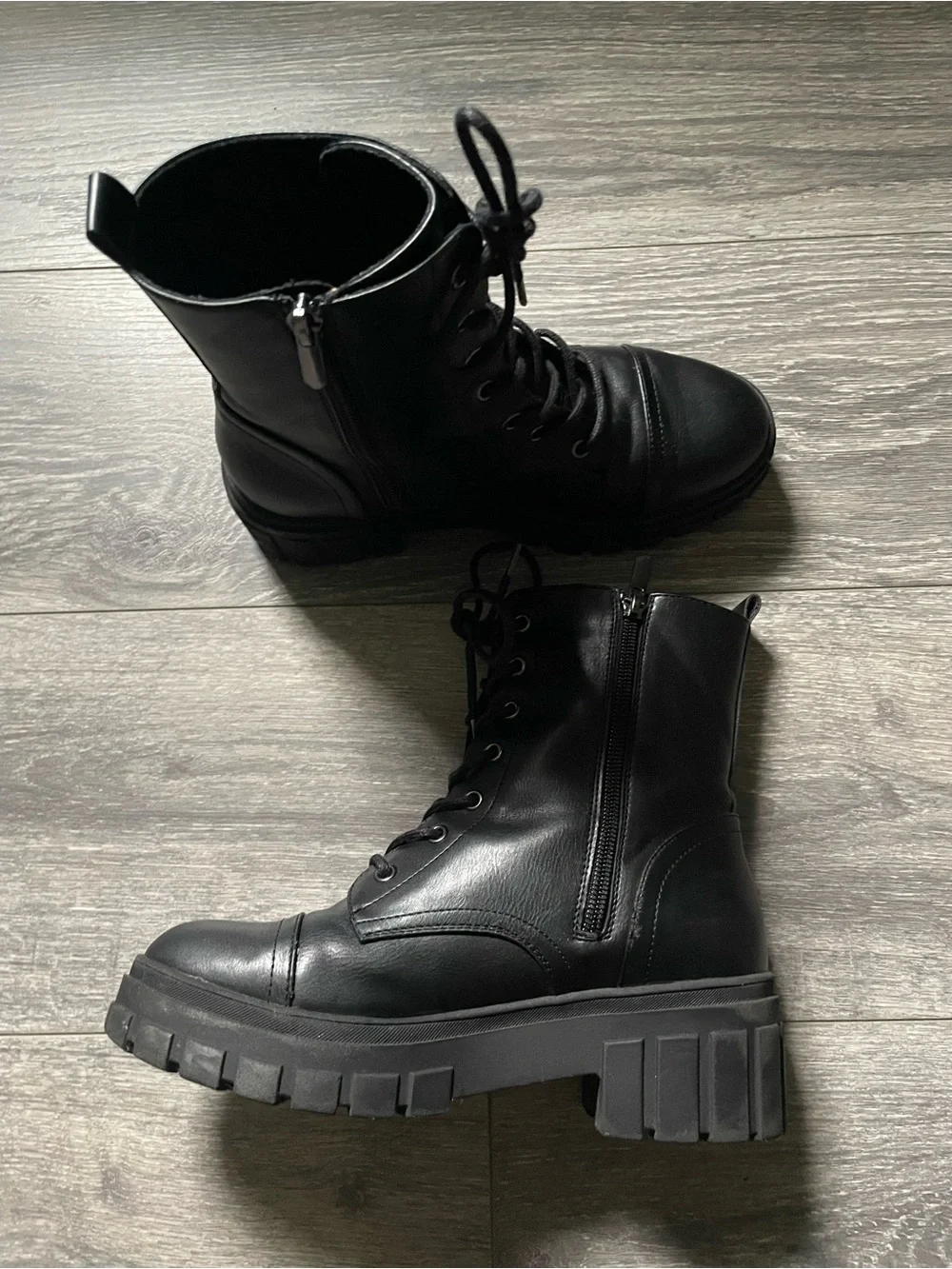 Kids Black Lace-Up Chunky Lug Boots